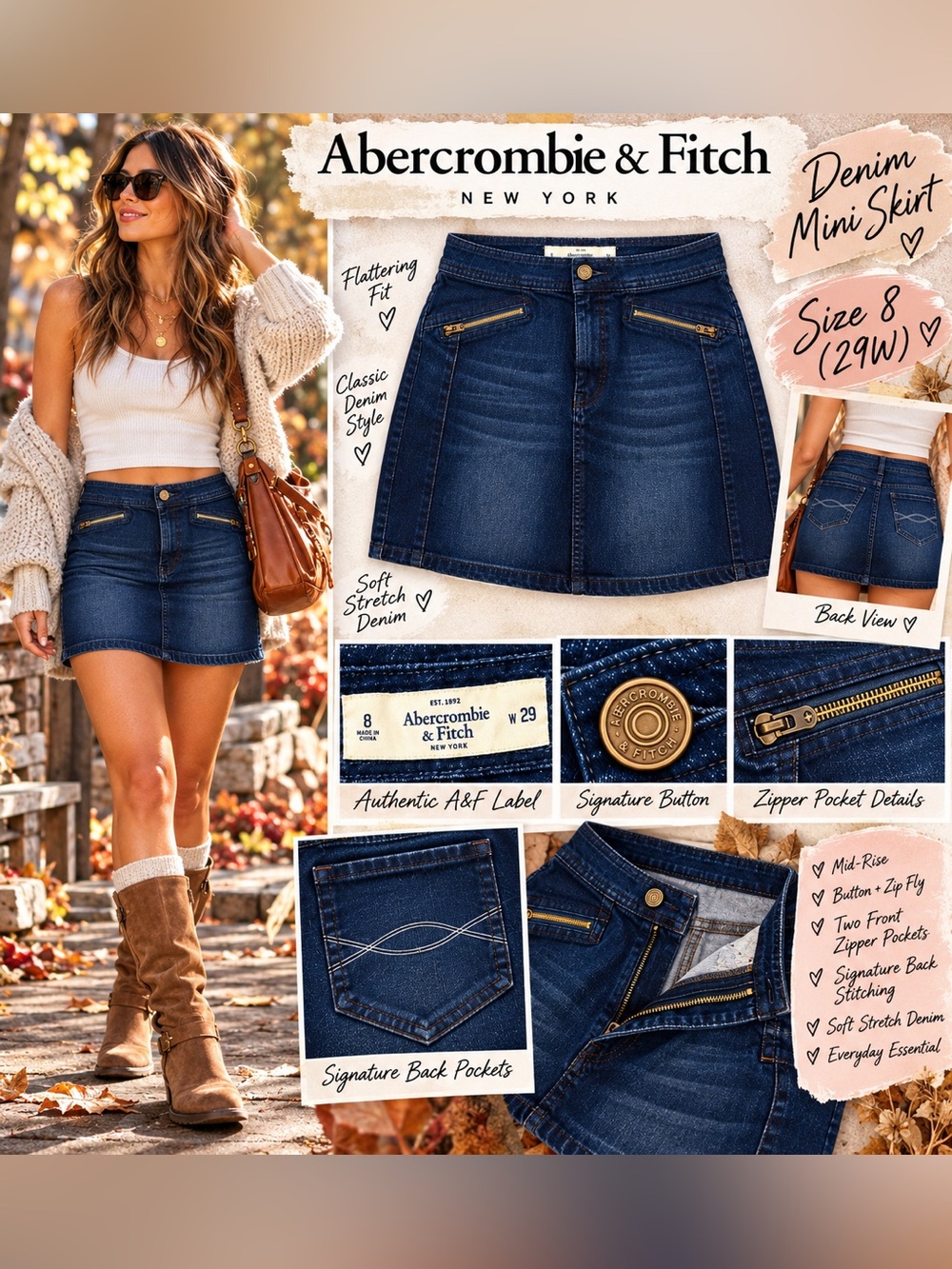 ✨ Y2K-inspired Abercrombie & Fitch denim mini skirt with gorgeous detailing! ✨